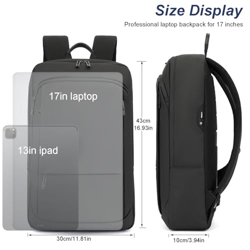 AUGUR Slim Backpack for Men 17 inch Laptop Backpack Computer Notebooks Lightweight Water Resistant Backpacks For Travel/Business/Work - color: 17 Inch Black
