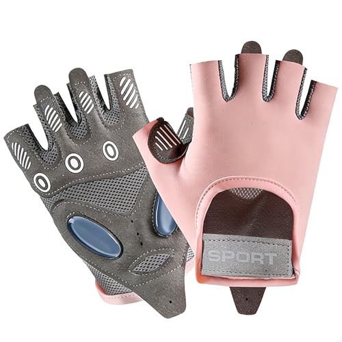 Fingerless Cycling Gloves Women Men Anti-Slip Shockproof Mesh Lightweight Workout Gloves Gym Exercise Fitness Rowing - color: Pink, size: Medium