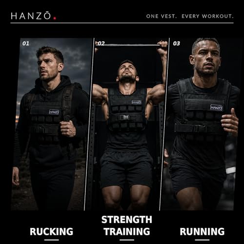 HANZO Weighted Vest for Men & Women 25lbs | 35lbs | 45lbs | 65lbs | Weight Vest With Removable Iron Weights, Adjustable Heavy Duty Weighted Workout Vest for Calisthenics & Fitness Training - size: 25 lbs