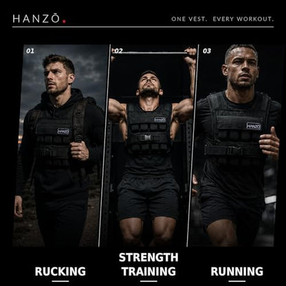 HANZO Weighted Vest for Men & Women 25lbs | 35lbs | 45lbs | 65lbs | Weight Vest With Removable Iron Weights, Adjustable Heavy Duty Weighted Workout Vest for Calisthenics & Fitness Training - size: 45 lbs
