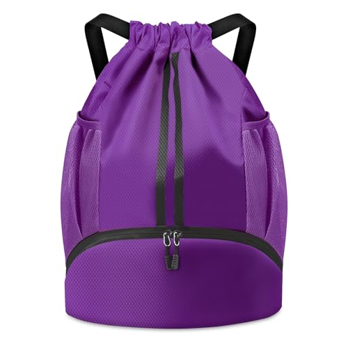 BROTOU Soccer Bags, Football Backpack, Volleyball Bag, Drawstring Backpack with Ball and Shoe Compartment, Football bags for Equipment Swim Gym Bag - color: Dark Purple