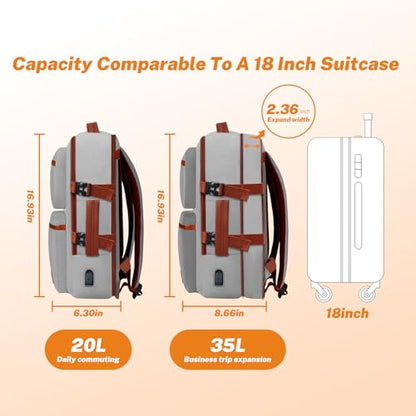 Expandable Travel Backpack Women Men with USB Charging Port, 15.6 Inch Laptop Backpack Waterproof Carry on Flight Approved for Travel Work Hiking College, Grey - color: Grey