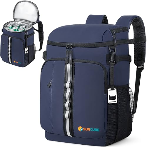 SUN CUBE Cooler Backpack 33 Can, Leakproof Insulated Backpack Cooler for Men Women, Camping Cooler Backpack for Beach Travel Hiking, Waterproof Lunch Backpack - color: Navy