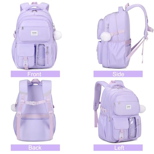 ACESAK Backpack for Girls - Girls Backpack with Lunch Bag & Pencil Pouch for Teen Kids Laptop Backpack for Women, Elementary Middle High School Bookbag Travel Daypack (Purple) - color: Purple