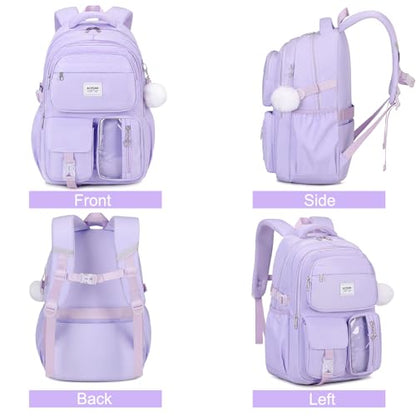 ACESAK Backpack for Girls - Girls Backpack with Lunch Bag & Pencil Pouch for Teen Kids Laptop Backpack for Women, Elementary Middle High School Bookbag Travel Daypack (Purple) - color: Purple