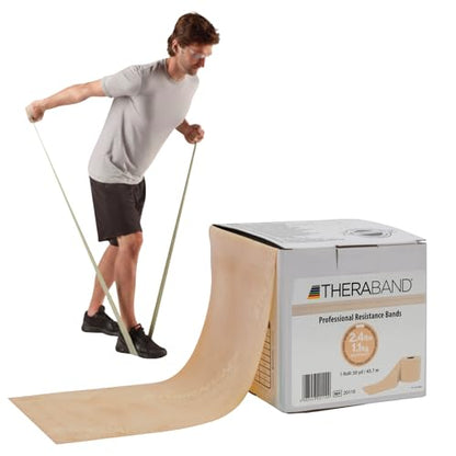 THERABAND Resistance Band, 50-Yard Roll, Latex Elastic Band for Exercise, Stretching, Physical Therapy, Yoga, Pilates, Home Workouts, Cut-to-Length, Color-Coded Levels - color: Tan | Extra Light, style: Latex