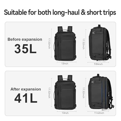 Carry On Travel Backpack Waterproof with Shoe Compartment Flight Approved Laptop Backpack Expandable Business Work Backpack for Women Men Casual Daypack, Black Film - color: Black Film, style: A