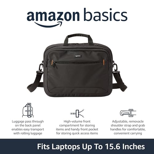 Amazon Basics Laptop Carrying Case with Shoulder Strap and Handle, Large Capacity, Black, 15.6 in (Pack of 6) - size: 15.6 Inch (Pack of 6), style: 1-pack