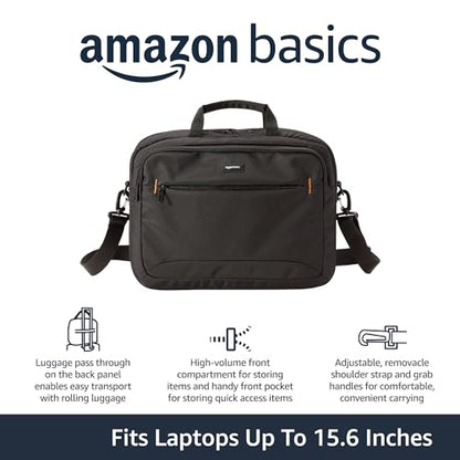 Amazon Basics Laptop Carrying Case with Shoulder Strap and Handle, Large Capacity, Black, 15.6 in (Pack of 6) - size: 15.6 Inch (Pack of 6), style: 1-pack
