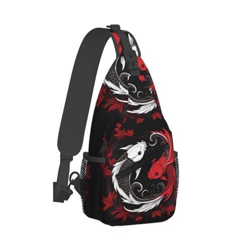 Two Koi Tai Chi Yin Yang Outdoor Crossbody Shoulder Bag For Unisex Young Adult Hiking Bicycling - color: Black1