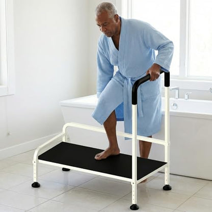 Seniors Assist Step Stool with Support Handrail, Non-Slip Platform, Height Adjustable, Multi-Purpose Household Mobility Foot Stool(Milky White) - color: Milky White