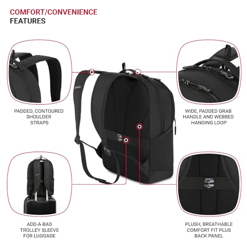 SwissGear Orientation Laptop Backpack, Black, 17"x12"x7" - color: Black, style: Orientation