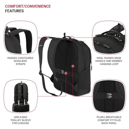 SwissGear Orientation Laptop Backpack, Black, 17"x12"x7" - color: Black, style: Orientation