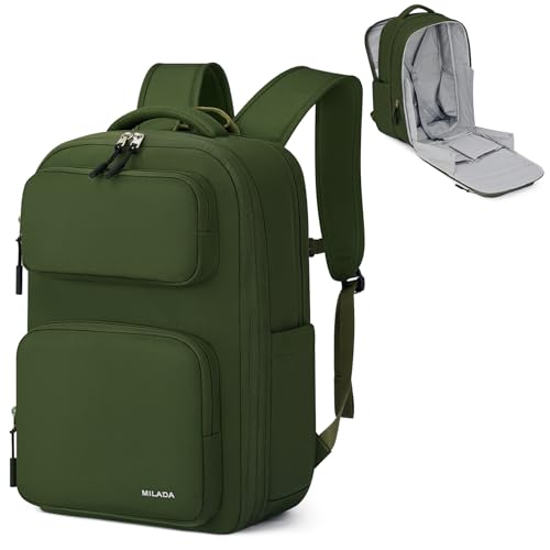 MILADA Expandable Travel Backpack 28L to 39L, TSA-Approved Carry On Backpack with 17 Inch Laptop Compartment, School Business Work Backpack for Men & Women, Green - color: Green