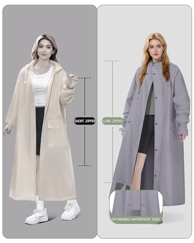 Rain Jacket Women with Hooded Waterproof Lightweight Packable Long Raincoat Poncho for Men Adults - color: Grey, size: X-Large