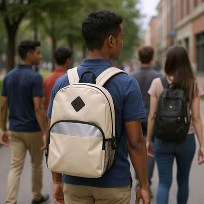 Trail maker 17" Backpack – Reflective School Backpack with Padded Straps, Water Bottle Pockets for Kids & Adults, School Travel Camp (Khaki) - color: Khaki