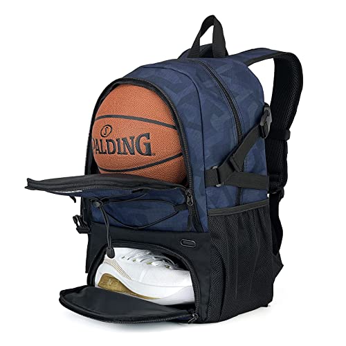 GRANDUP Basketball backpack with ball and shoes compartment Fit Volleyball, soccer, Swim, Gym, Travel, and School, large capacity sports training equipment bags - color: blue indigo