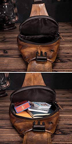 Le'aokuu Men Fashion Casual Tea Designer Travel Hiking Crossbody Chest Sling Bag Rig One Shoulder Strap Bag Men Leather 8015 | Fashion - color: Gold