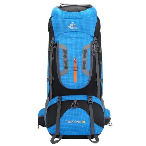 Bseash 80L Waterproof Hiking Camping Backpack with Rain Cover, Lightweight Outdoor Sport Travel Daypack for Climbing Touring (Blue) - color: Blue