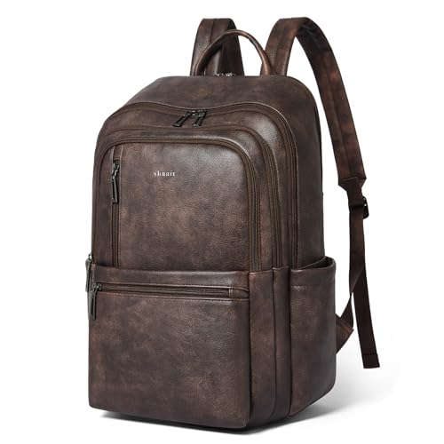 Shrrie Leather 17 inch Laptop Backpack for Women, Large Travel Backpack Purse for Casual Daypack College Work Bag - color: Coffee