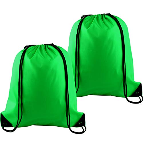 PLULON 2 Pcs Drawstring Bags Bulk, Green Drawstring Backpack String Backpack Cinch Sack Sport Gym Bags for Yoga Traveling Outdoor Sports - color: Green