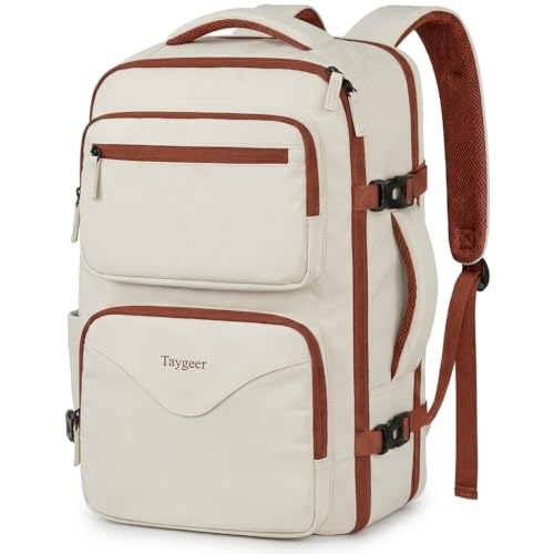 Taygeer Personal Item Bag 18 x 14 x 8 Inches for Women, TSA Approved Under Seat Carry on Backpack with Water Bottle Pocket and Shoe Pouch, Travel Bag for Airplanes Fits 15.6 Inch Laptop, Khaki White - color: Khaki White