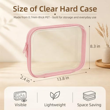 3-PCS Medium Clear Hard Shell Zipper Pouches, Clear Zipper Bags (3M, Pink) - color: Pink, size: 3M