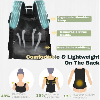 Travel Backpack, Carry On Backpack Airline Approved, 18x14x8 Travel Bag, 30L Personal Item Bag for Women and Men, Water Resistant Lightweight Weekender Bag, Casual Daypack for Business - color: Black