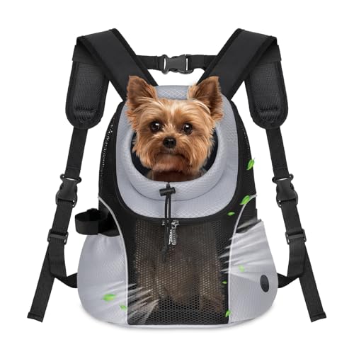 WOYYHO Pet Dog Carrier Backpack Small Dog Front Backpack Ventilated Mesh Dog Travel Back Pack with Safety Belt for Travel Hiking Cycling Outdoor Adventures (Size S: 2-4.5 lbs, Grey) - color: Grey