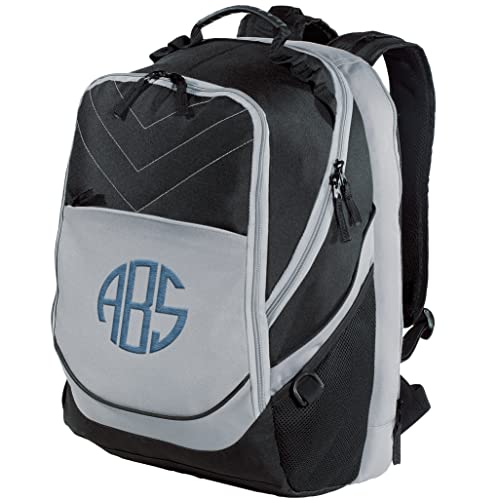 TEEAMORE Custom Travel Laptop Backpack Add Your Embroidered Monogram Computer Water Resistant Bag Black Grey - color: Black Grey, size: 17 inch - Add Your Monogram