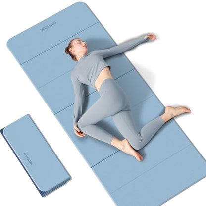 7-Fold Yoga Mat 70"x24" - 1/2 Inch Thick Folding Exercise Mat, Compact Non-Slip TPE Mat for Travel, Storage, Yoga & Home Gym, Lightweight & Portable - color: Blue-gray+Navy blue