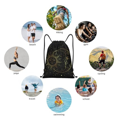 Gianlaima Golden Sun Crescent Moon Star Sky Drawstring Bags Backpack Bag Sport Gym Sack String Bag Yoga Dance Travel Bag For Men Women - color: Black38