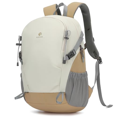 Hiking Backpack for Men Women, 25L Lightweight Travel Backpack Camping Daypack for Outdoors - color: White & Brown