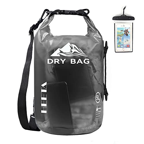 HEETA Dry Bag Waterproof for Women Men, 5L/10L/20L/30L/40L Roll Top Lightweight Dry Storage Bag Backpack with Phone Case for Travel Swimming Boating Kayaking Paddle Board Camping Beach Accessories - color: Black, size: 20L