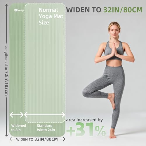 KEEP Extra Thick NBR Yoga Mat for Women & Men, 15mm Thick, 72”x32” Large Exercise Mat with Non-Slip Workout Mat for Yoga, Pilates, Stretching, Meditation – Wide & Cushioned Fitness Mat - color: Green