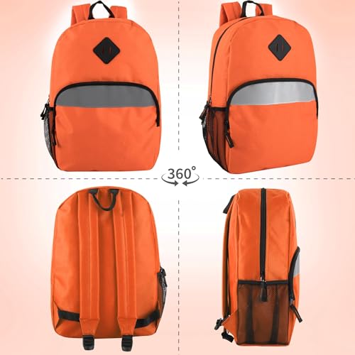 Trail maker (24 Pack) 17" Backpack – Reflective School Backpack with Padded Straps, Water Bottle Pockets for Kids & Adults, School Travel Camp (Orange) - color: Orange
