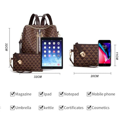 Makes Backpack Purse for Women PU Leather Travel Satchel Handbag Convertible Design Bag with Purse 2 Piece - color: Brown