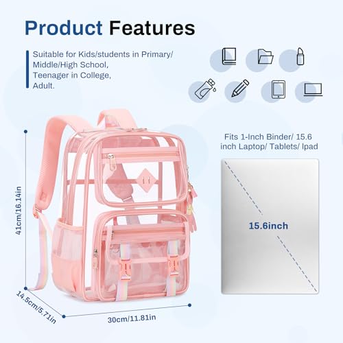 Sisipoet Clear Backpack for School, PVC Clear Bookbag Heavy Duty Transparent Backpack for Stadium Events See Through Bag - color: 1pc-pink