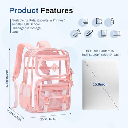 Sisipoet Clear Backpack for School, PVC Clear Bookbag Heavy Duty Transparent Backpack for Stadium Events See Through Bag - color: 1pc-pink
