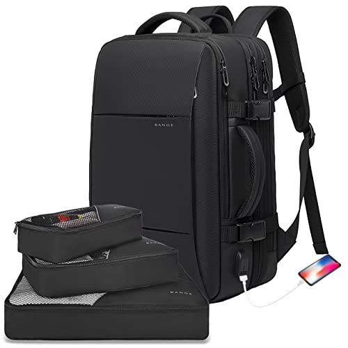 BANGE 35L Lightweight Backpack, 17.3 inch Travel Laptop Backpacks, Unisex Multifunctional Storage Pockets Business Commuter Rucksack, Waterproof and Wear-resistant Outdoor Sports Leisure daypack - size: Black-35l（with3cubes)