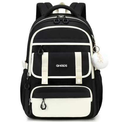 School Backpack for Girls, Laptop Backpack 15.6 Inch Kids Elementary Middle High School Bag Anti Theft Cute College Bookbags for Teens Girls Women Students Casual Travel Daypack,Black Beige - color: Black Beige