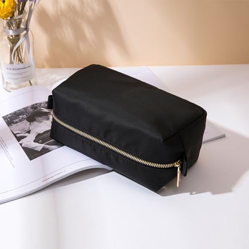 Organizer Bag Lightweight Cosmetic Bag with Ring Clasp Perfect Travel Makeup Bag for Women nylon Stand Up Design (Black/Nylon) - color: Black-nylon