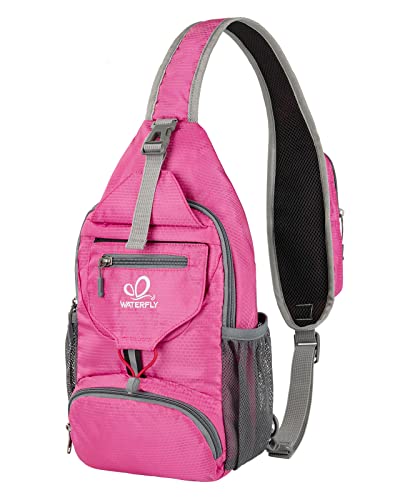 WATERFLY Packable Small Crossbody Sling Backpack Shoulder Chest Bag Daypack for Hiking Traveling - color: Pink