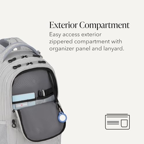 SWISSGEAR Cecil 18-Inch Laptop Backpack Fits 16-Inch Laptop, Travel Daypack with Organizer Pockets, Water Bottle Holders & Padded Straps – Light Grey - color: Light Grey