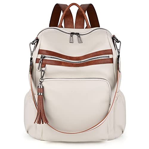 UTO Women Backpack Purse Leather Vegan Ladies Fashion Designer Rucksack Convertible Travel Shoulder Bag with Tassel - color: 01226 Beige Brown, size: Large