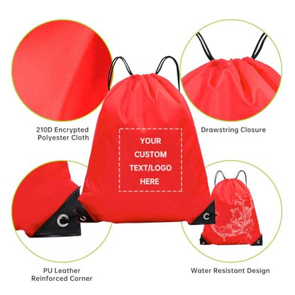JEOHLORY pack of 50 Custom Bags With Your Logo,Drawstring Backpacks Bulk String Bag,Great for Travelling, Gym and for Everyday Use (Custom Red) - color: Custom Red