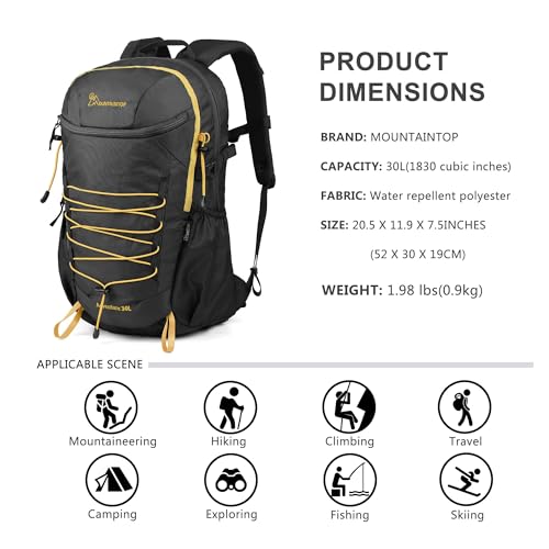 MOUNTAINTOP 25/30L Lightweight Hiking Backpack, Outdoor Daypack - color: 30l-black