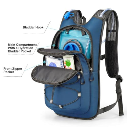 MIYCOO Hydration Backpack - Lightweight Hiking Water Backpack with 2L Water Bladder, Running Hydration Vest Backpack for Men Women, Hydration Pack for Hiking, Cycling, Climbing - color: Blue
