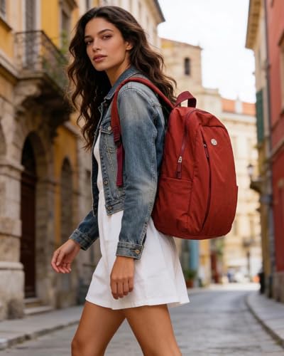 Nylon Backpack for Women Men, Waterproof Travel Backpack Purse Casual Daypack, Gym School Backpack for Daily Cycling (Red) - color: Red