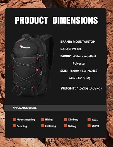 MOUNTAINTOP 18L Hiking Daypack, Lightweight Outdoor Backpack with Hydration - color: Black